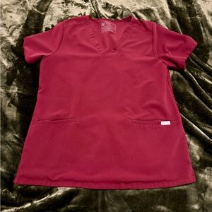 Figs Casma 3-pocket scrub top- burgundy